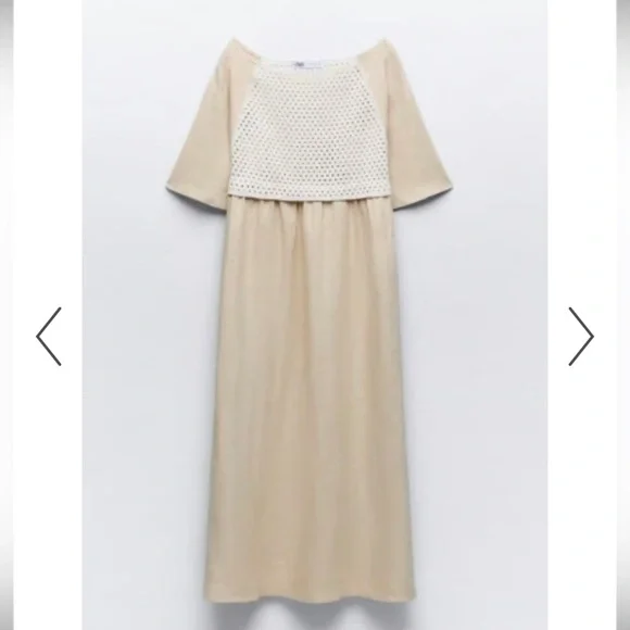 Zara Linen Crochet Beige Midi Dress - Picture 6 of 7